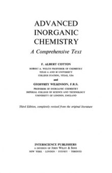 Advanced Inorganic Chemistry. A Comprehensive Text
