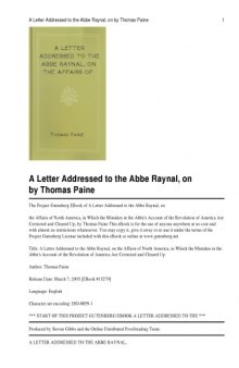 A Letter Addressed To The Abbe Raynal
