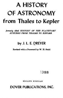 A History Of Astronomy From Thales To Kepler