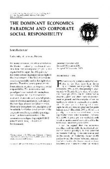 The Dominant Econ Paradigm and CSR