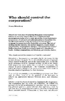 Who Should Control the Corporation