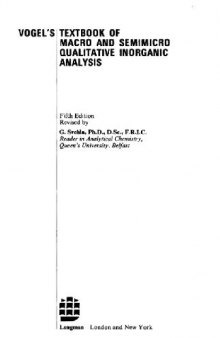 Vogel's textbook of macro and semimicro qualitative inorganic analysis