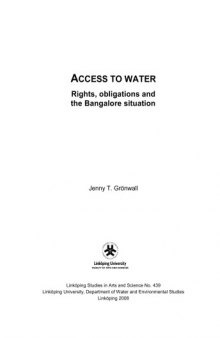 Access to water : rights, obligations and the Bangalore situation