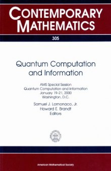 Quantum Computation and Information: Ams Special Session Quantum Computation and Information, Washington, D.C., January 19-21, 2000