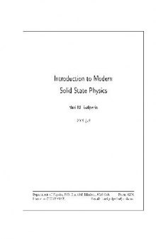 An Introduction to Modern Solid State Physics