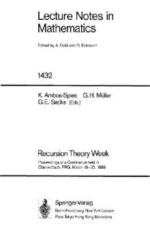 Recursion Theory Week: Proceedings of a Conference Held in Oberwolfach, FRG March 19-29, 1989