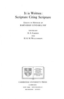 It Is Written: Scripture Citing Scripture: Essays in Honour of Barnabas Lindars, SSF