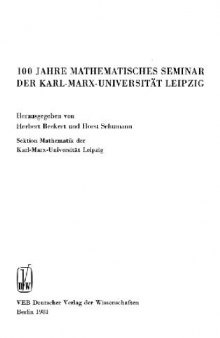 100 Jahre Mathematisches Seminar der Karl-Marx-Universitat Leipzig