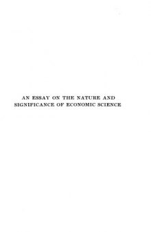 Essay on the Nature and Significance of Economic Science