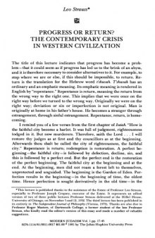 "Progress or Return?" : the Contemporary Crisis in Western Civilization