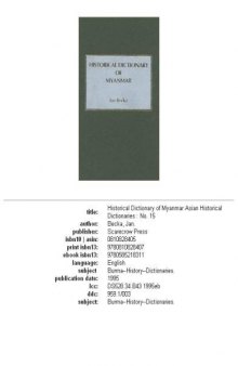 Historical dictionary of Myanmar