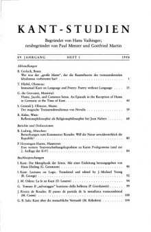 Kant-Studien Philosophische Zeitschrift der Kant-Gesellschaft, 89. Jahrgang, Heft 1, 1998