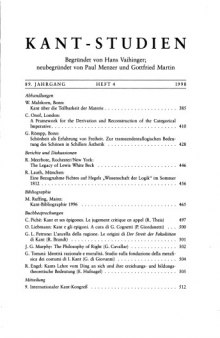 Kant-Studien Philosophische Zeitschrift der Kant-Gesellschaft, 89. Jahrgang, Heft 4, 1998