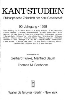 Kant-Studien Philosophische Zeitschrift der Kant-Gesellschaft, 90. Jahrgang, Heft 1, 1999