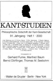Kant-Studien Philosophische Zeitschrift der Kant-Gesellschaft, 91. Jahrgang, Heft 1, 2000