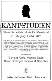 Kant-Studien Philosophische Zeitschrift der Kant-Gesellschaft, 91. Jahrgang, Heft 4, 2000