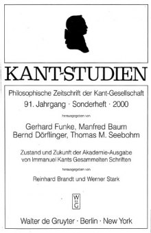 Kant-Studien Philosophische Zeitschrift der Kant-Gesellschaft, 91. Jahrgang, Sonderheft, 2000