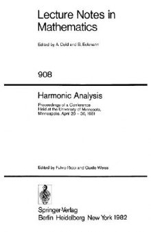 Harmonic Analysis: Proceedings of a Conference Held at the University of Minnesota, Minneapolis, April 20–30, 1981