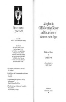 Adoption in Old Babylonian Nippur and the Archive of Mannum-mešu-liṣṣur  