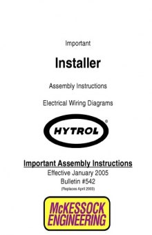 Installer Electrical Wiring Diagrams. Important Assembly Instructions