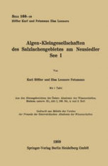 Algen-Kleingesellschaften des Salzlachengebietes am Neusiedler See I