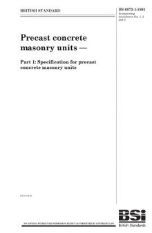 Precast concrete masonry units. Part 1, Specification for precast concrete masonry units