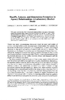 Ripoffs, Lemons, and Reputation Formation in Agency Relationships: A Laboratory Market Study