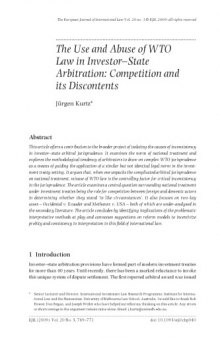 The Use and Abuse of WTO Law in Investor - State Arbitration - European Journal of International Law, Vol. 20 No. 3 - 2009, Page 749–771