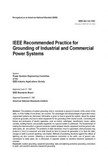 IEEE Std 142-1982, IEEE Recommended Practice for Grounding of Industrial and Commercial Power Systems 