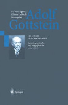Adolf Gottstein: Erlebnisse und Erkenntnisse