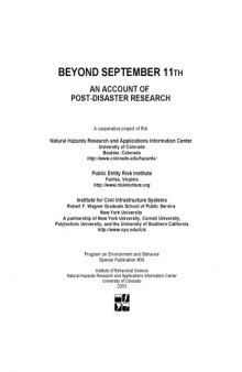 Beyond September 11th: An Account of Post-Disaster Research (Program on Environment and Behavior)