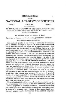 Proceedings of the National Academy of Sciences Volume 6 Number 6 On the Rate of Growth of the Population of the United States since 1790 and Its Mathematical Representation