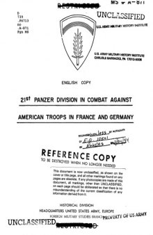 21st Panzer Division in combat against American troops in France and Germany