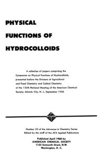 Physical Functions of Hydrocolloids (Advances in Chemistry 025)