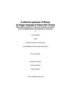 A reference grammar of Menya, an Angan language of Papua New Guinea 