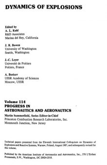 Dynamics of Explosions ( Progress in Astronautics and Aeronautics, vol 114)