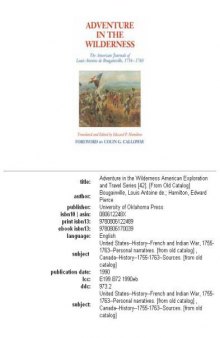 Adventure in the Wilderness: The American Journals of Louis Antoine De Bougainville, 1756-1760 (American Exploration and Travel Series)