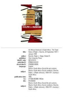 An African American in South Africa: the travel notes of Ralph J. Bunche, 28 September 1937-1 January 1938