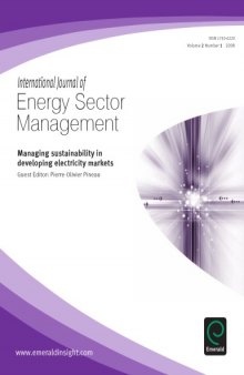 Energy Sector Management Managing sustainability in developing electricity markets