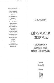 Politica, sociologia e teoria social: encontros com o pensamento social classico e contemporaneo