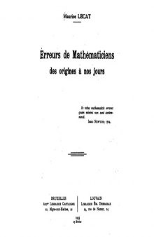 Erreurs de Mathématiciens des origines à nos jours