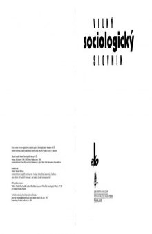 Velký sociologický slovník, svazek 1  