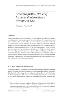 Access to Justice, Denial of Justice and International Investment Law