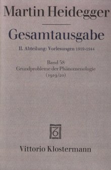 Grundprobleme der Phänomenologie (Wintersemester 1919-20)