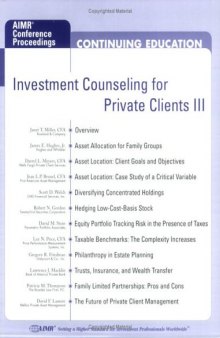 Investment Counseling for Private Clients III