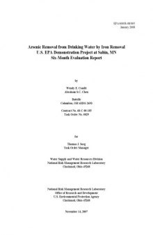 Arsenic Removal from Drinking Water by Iron Removal U.S. EPA Demonstration Project at Sabin, MN Six-Month Evaluation Report