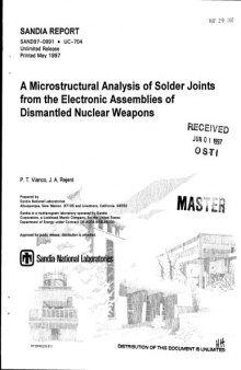 Analysis of Solder Joints from Electronic Assys of Dismantled Nuclear Weapons