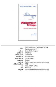 NMR Spectroscopy Techniques (Practical Spectroscopy)