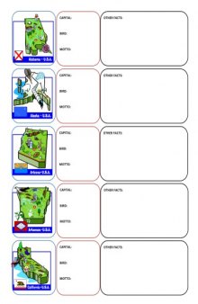 50 states foldable flash cards or worksheets--capitals, birds, flags, mottos