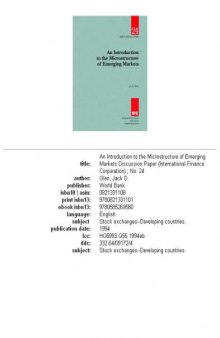 An Introduction to the Microstructure of Emerging Markets (Discussion Paper (International Finance Corporation))